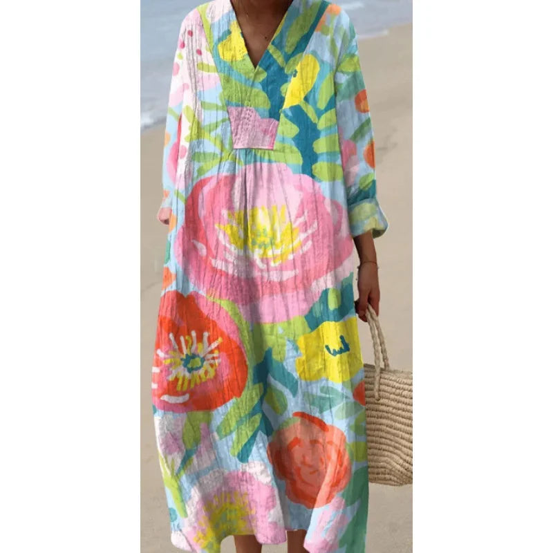 Dames Kleurblok Jurk V-Hals Zacht Ademend Casual Jurken 26