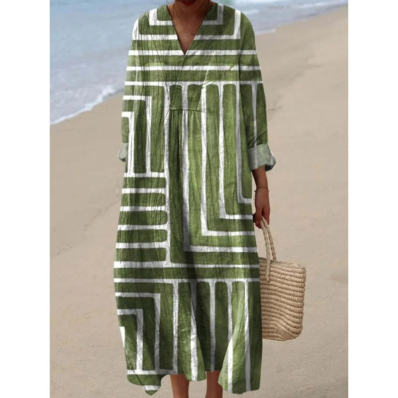 Dames Kleurblok Jurk V-Hals Zacht Ademend Casual Jurken 27