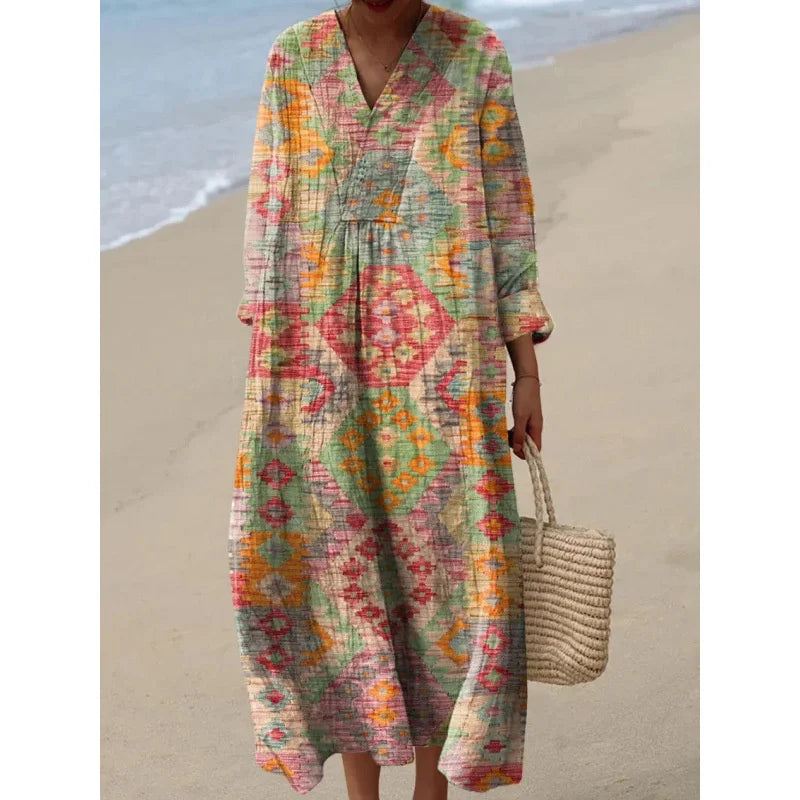 Dames Kleurblok Jurk V-Hals Zacht Ademend Casual Jurken 29