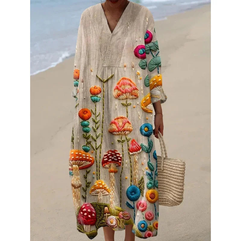 Dames Kleurblok Jurk V-Hals Zacht Ademend Casual Jurken 9