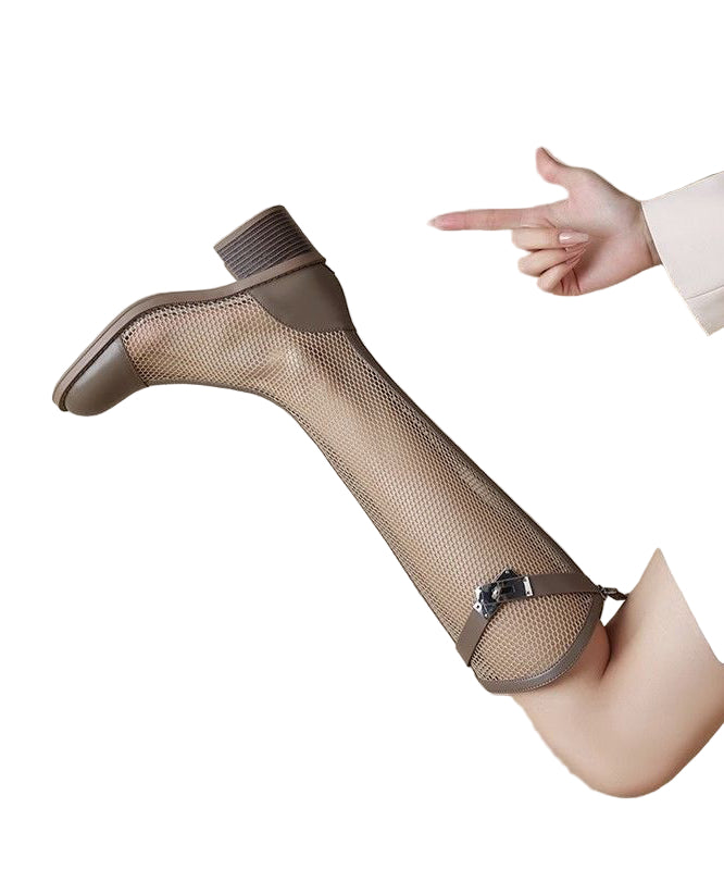 Dames Knieboots van Tulle met Suède en Chunky Hak 0