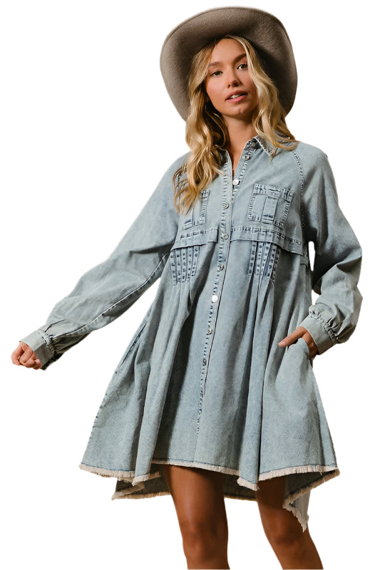 Dames Knoopjurk Licht Denim 0
