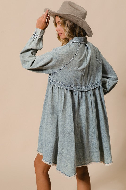 Dames Knoopjurk Licht Denim 4