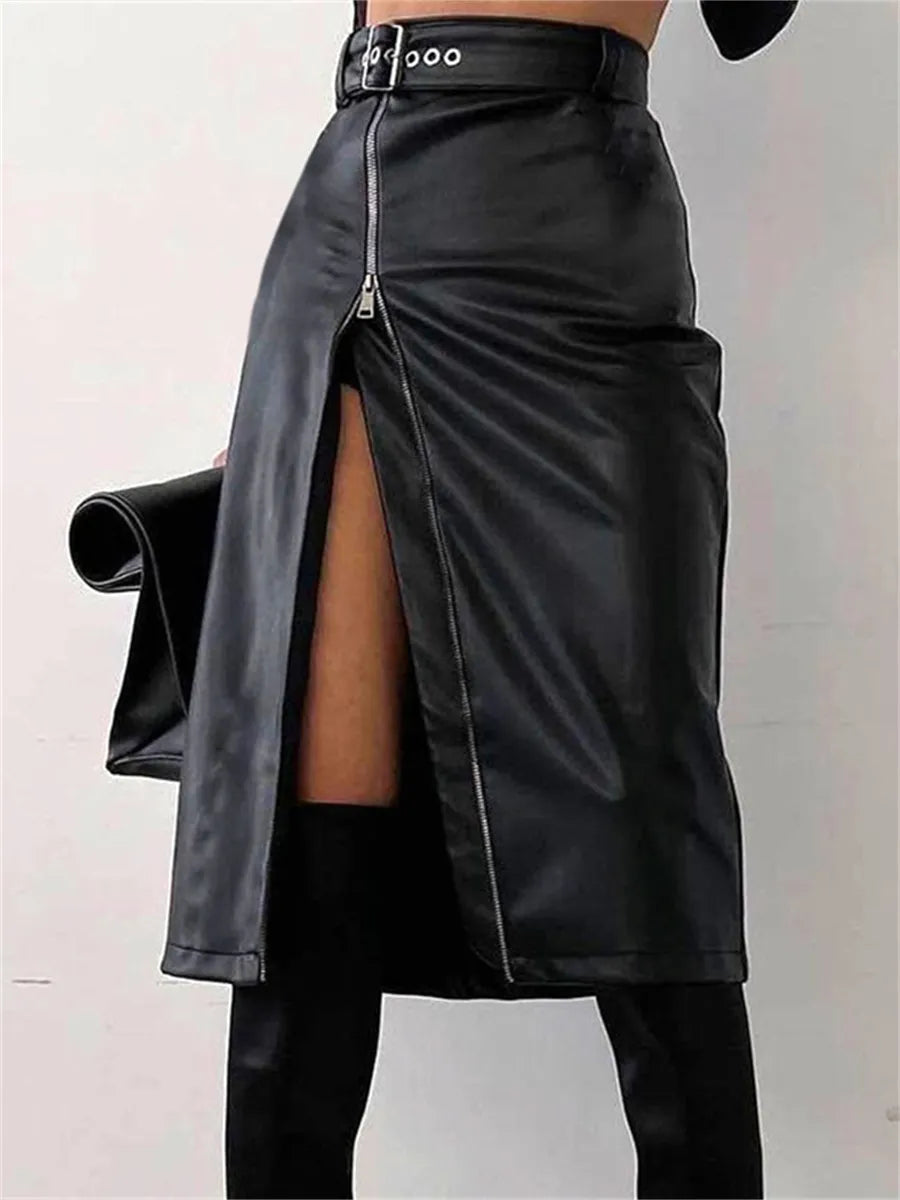Dames Kokerrok Hoge Taille PU-Leren Stijl Chic en Comfortabel 1