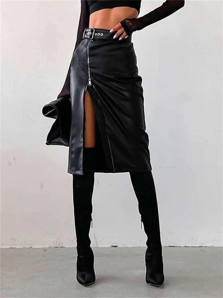 Dames Kokerrok Hoge Taille PU-Leren Stijl Chic en Comfortabel 5