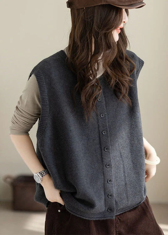 Dames Kort Vest Oversized Gebreid Met Knoopsluiting 2