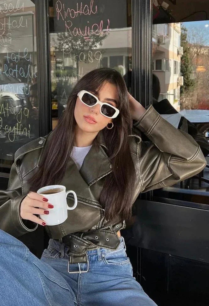 Dames Korte Bikerjacke Moderne Stijl 1