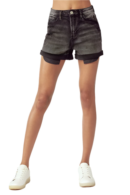 Dames Korte Broek Hoge Taille Katoen Opgerolde Zoom Casual 0