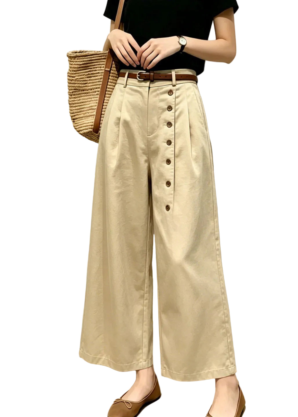 Dames Korte Broek Hoge Taille Met Wijde Pijpen En Zijknopen 0