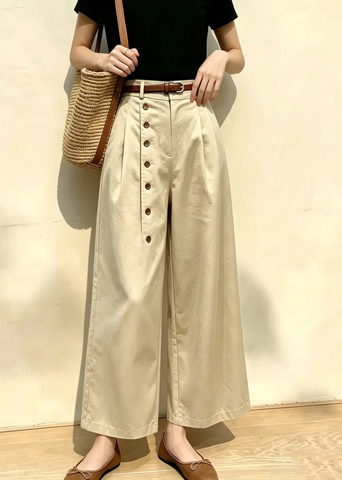 Dames Korte Broek Hoge Taille Met Wijde Pijpen En Zijknopen 3