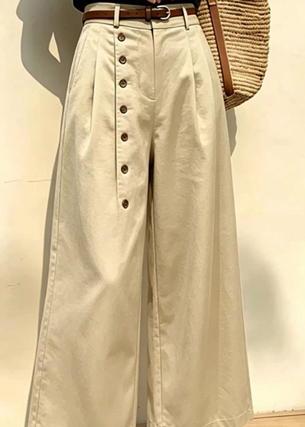 Dames Korte Broek Hoge Taille Met Wijde Pijpen En Zijknopen 4