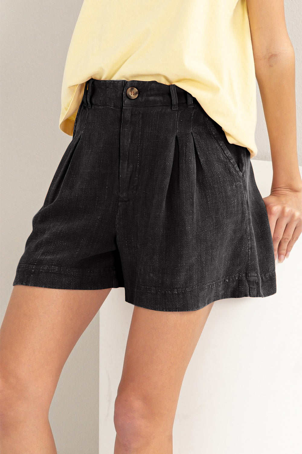 Dames Korte Broek Hoge Taille Plooien Linnen 2