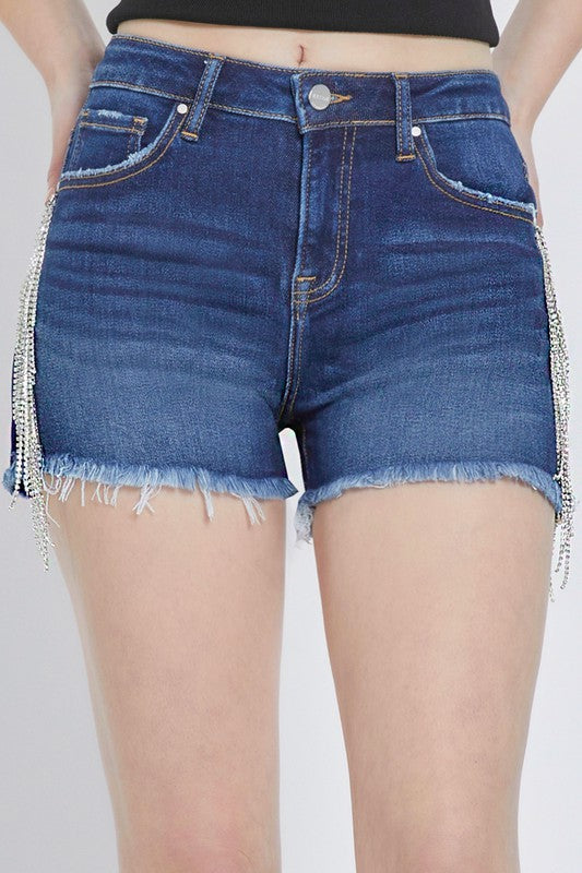 Dames Korte Broek Hoge Taille met Strass Franje Polyester Casual 1