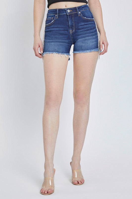 Dames Korte Broek Hoge Taille met Strass Franje Polyester Casual 2