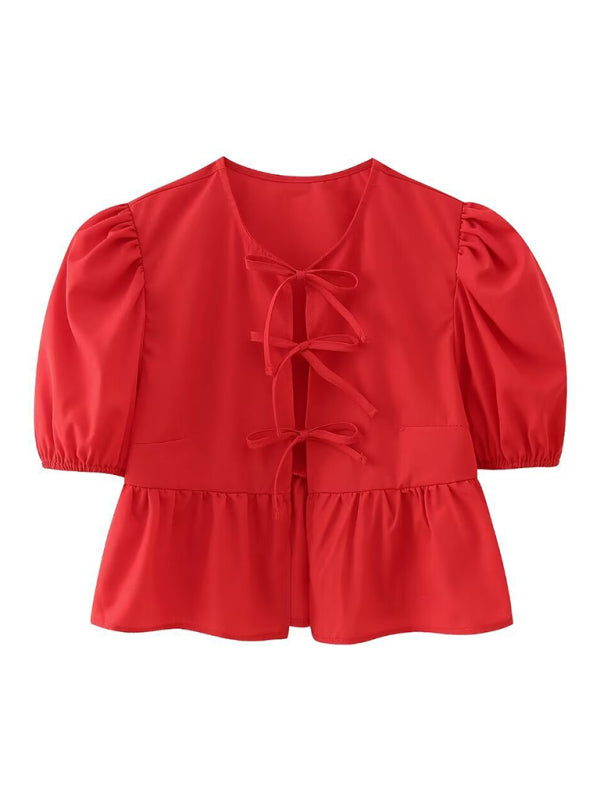 Dames Korte Puff Mouw Top met Spaghetti Bandjes 0