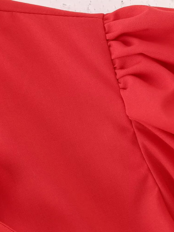 Dames Korte Puff Mouw Top met Spaghetti Bandjes 2