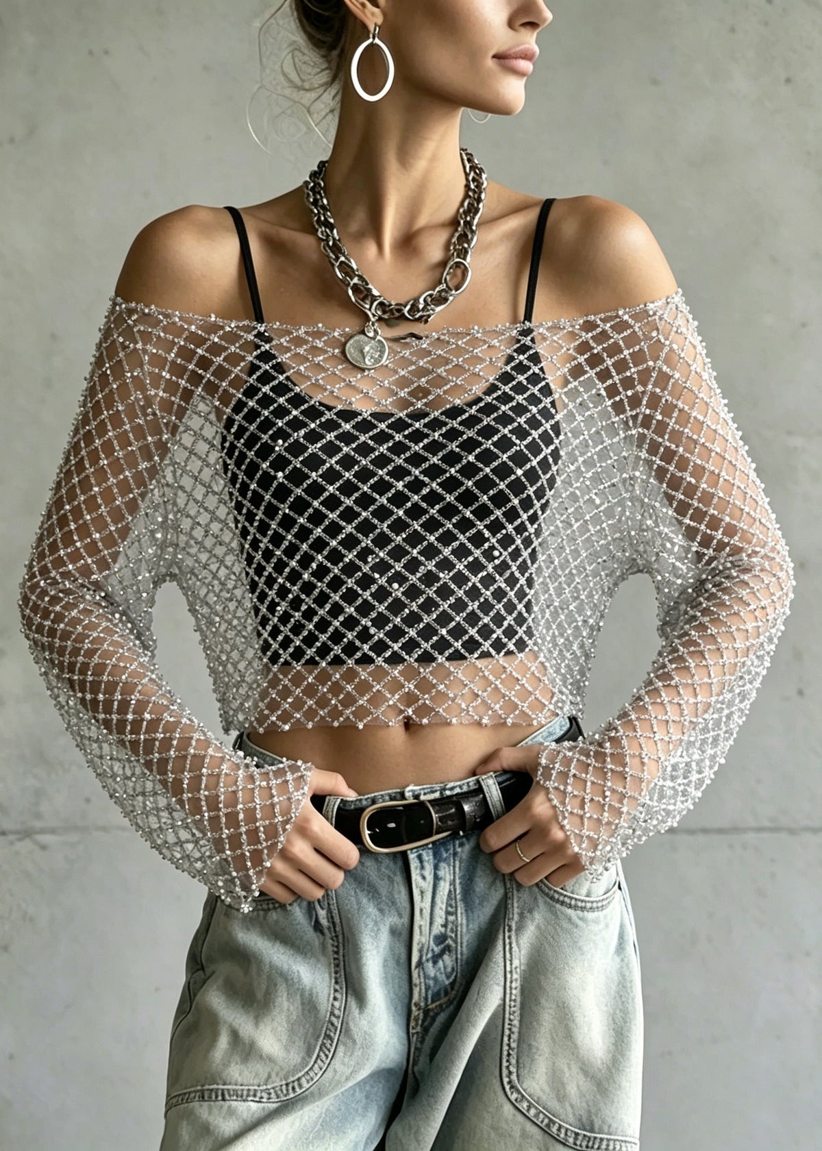 Dames Korte Top Tule Met Nagelkralen Zomerstijl 3
