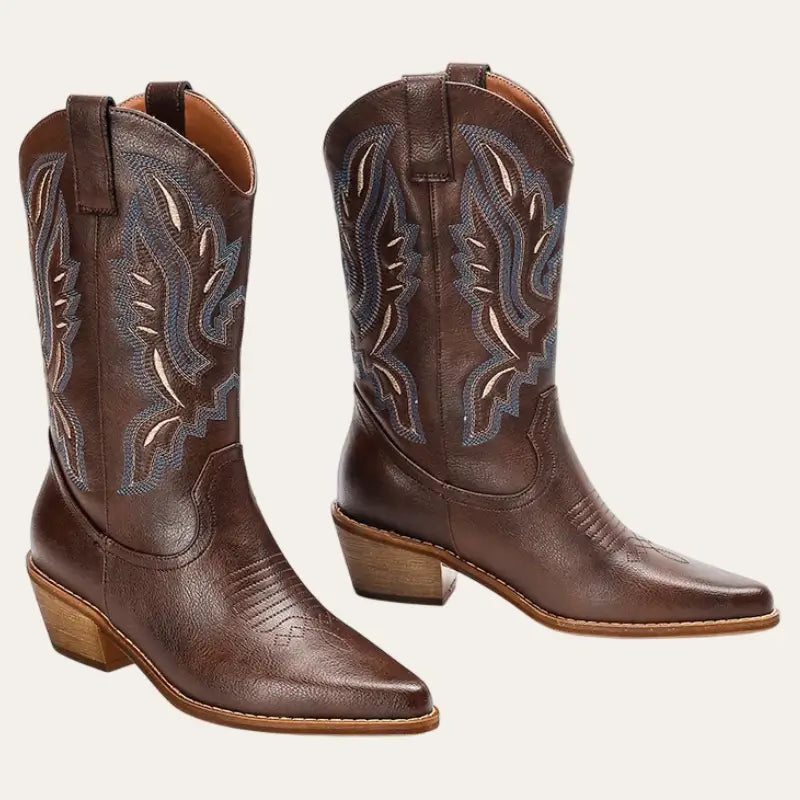 Dames Laarzen Cowboy Bruin Leer Traditionele Stijl 1