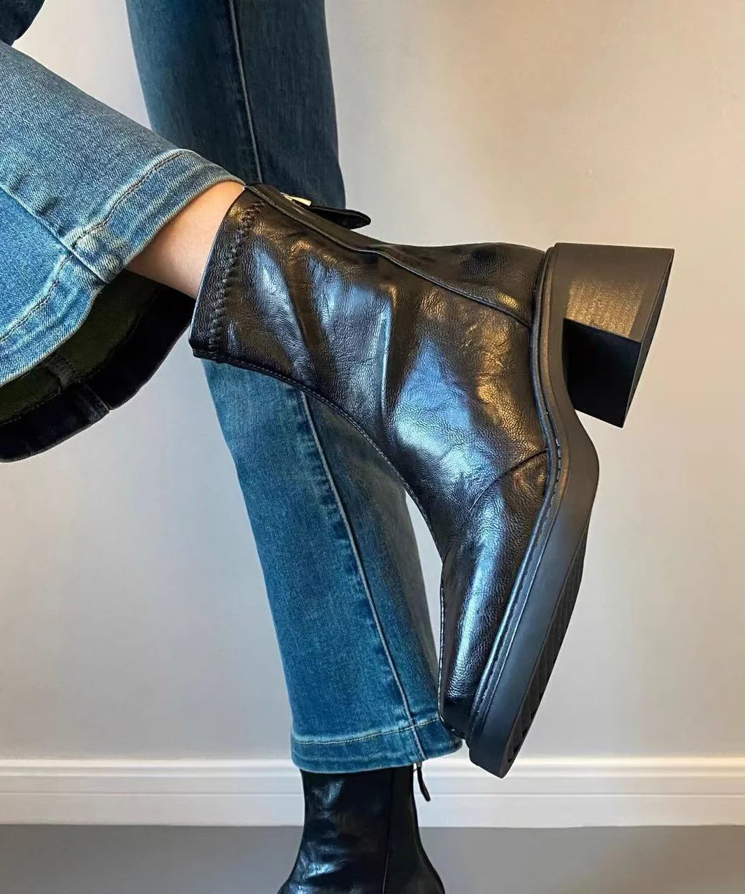 Dames Laarzen Met Dikke Hak En Gevlochten Design 0