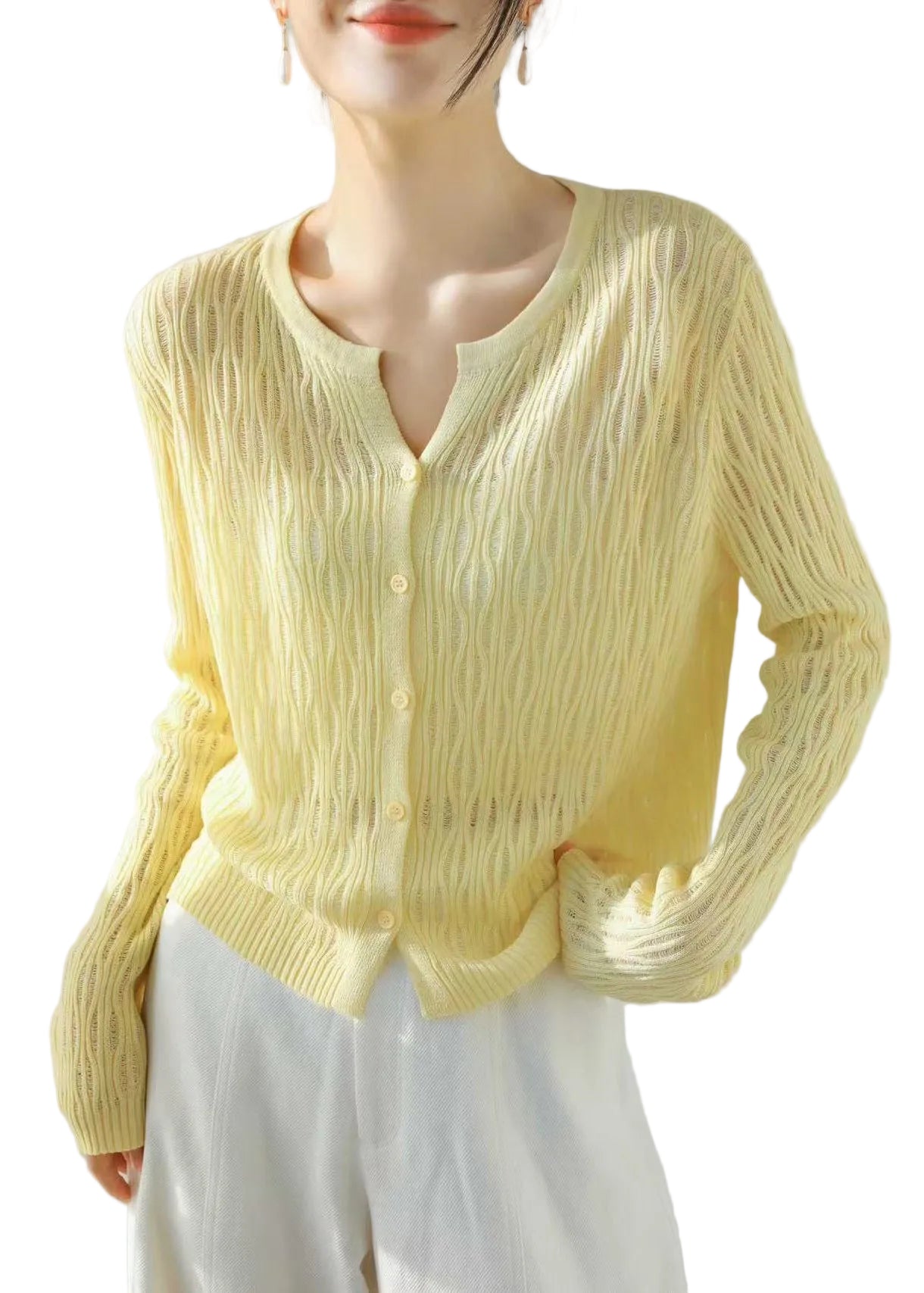 Dames Lang Vest Met Uitgesneden Stijl En Lange Mouwen 0