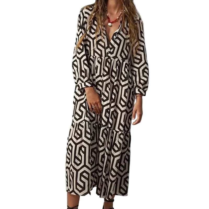 Dames Langärmelig Kleid Geometrisches Muster Modern 0
