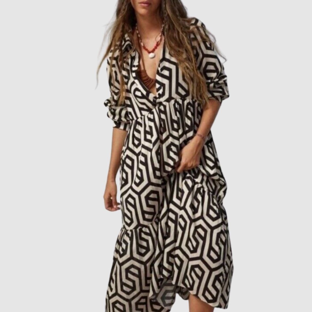 Dames Langärmelig Kleid Geometrisches Muster Modern 2