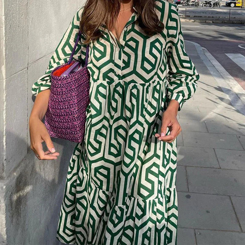 Dames Langärmelig Kleid Geometrisches Muster Modern 6