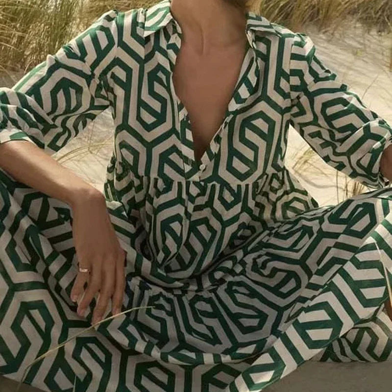 Dames Langärmelig Kleid Geometrisches Muster Modern 7