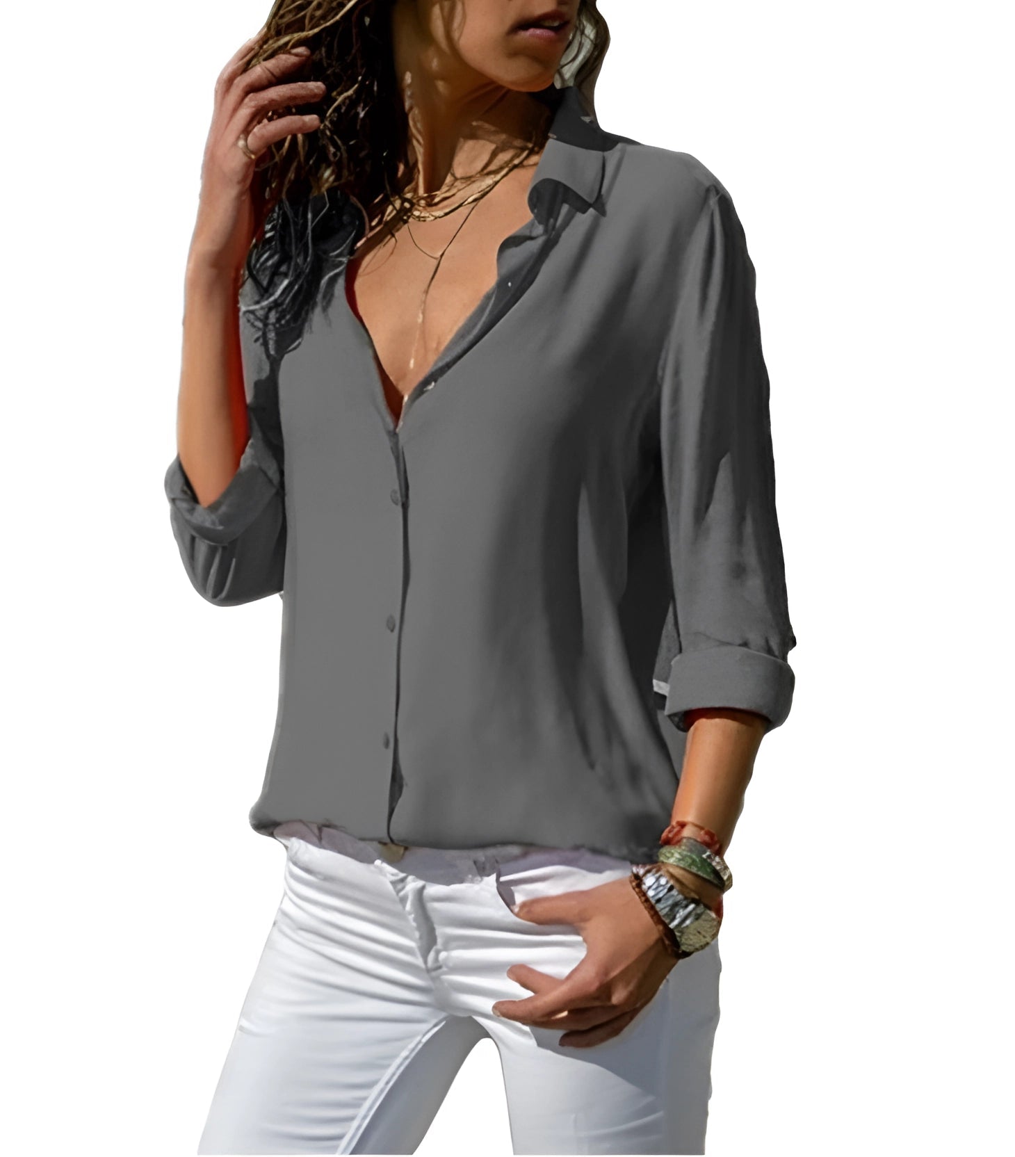 Dames Lange Blouse V-Hals Polyester Ontspannen Pasvorm 5