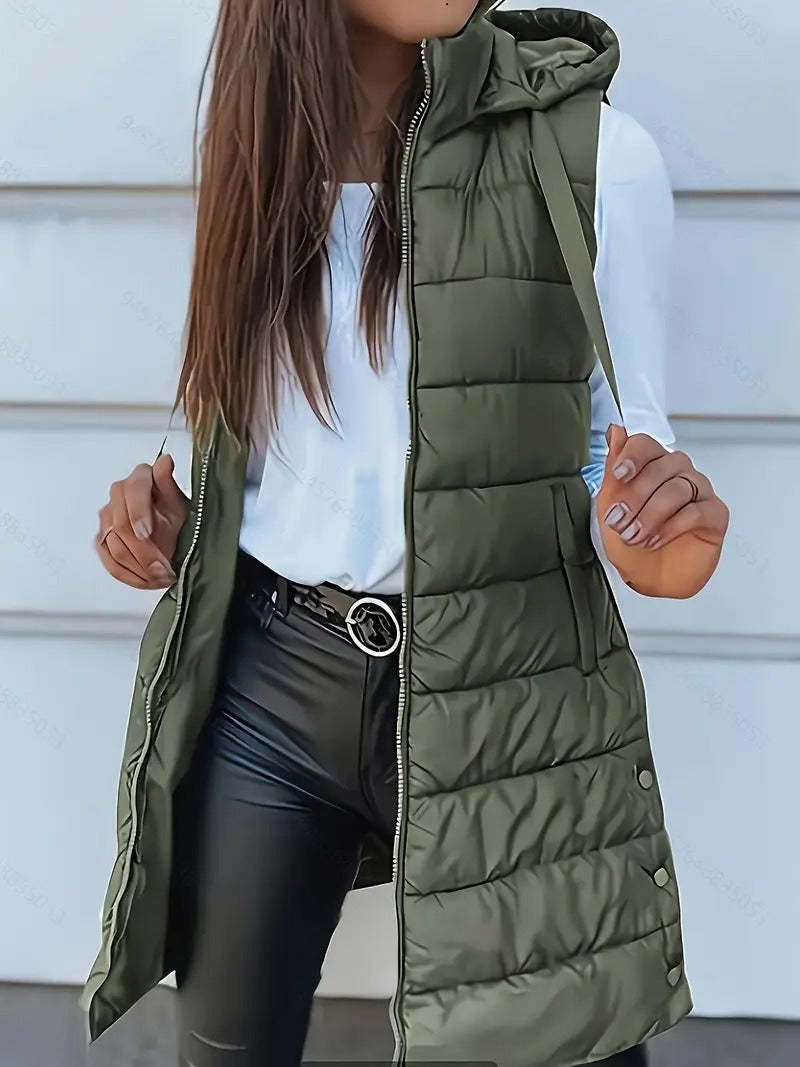 Dames Lange Bodywarmer Met Capuchon Gewatteerd Oversized 1
