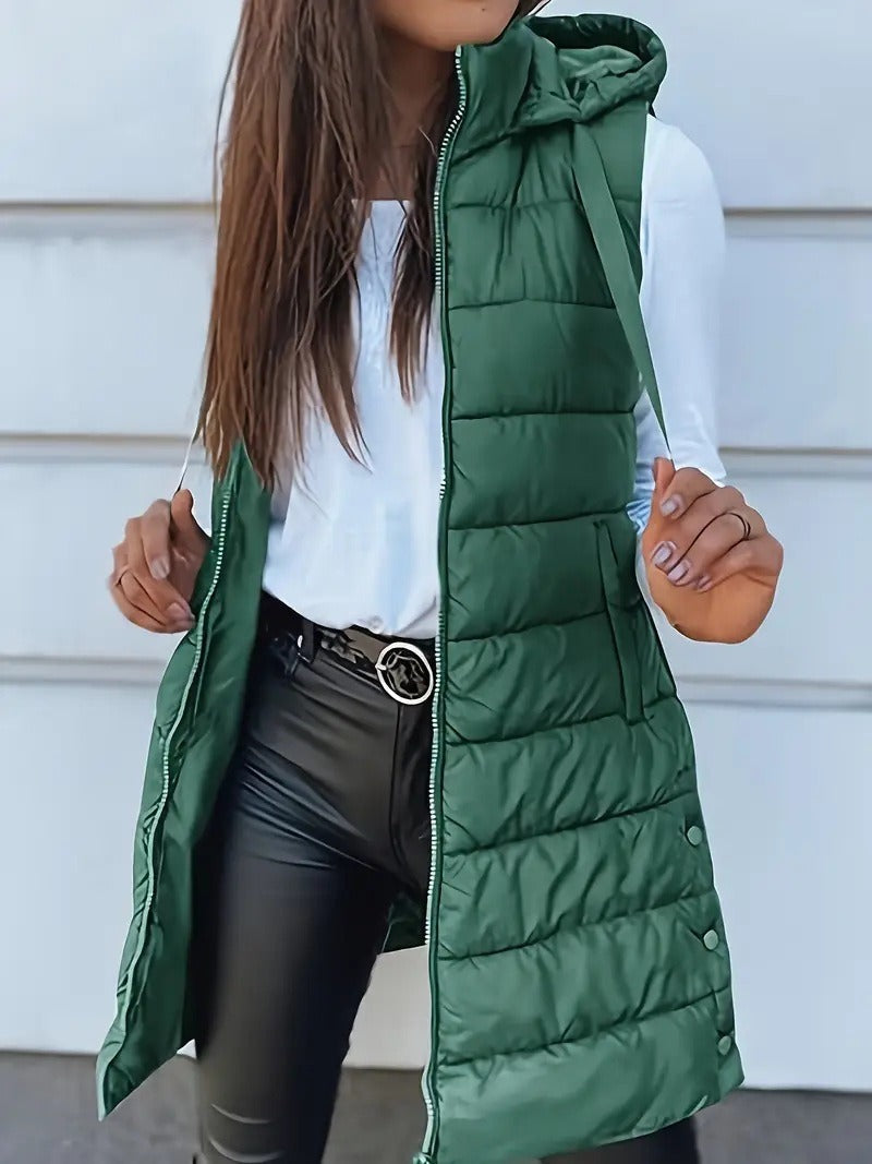 Dames Lange Bodywarmer Met Capuchon Gewatteerd Oversized 5