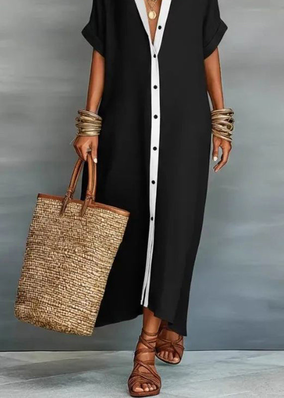 Dames Lange Boho Jurk met Peter Pan Kraag en Patchwork 4