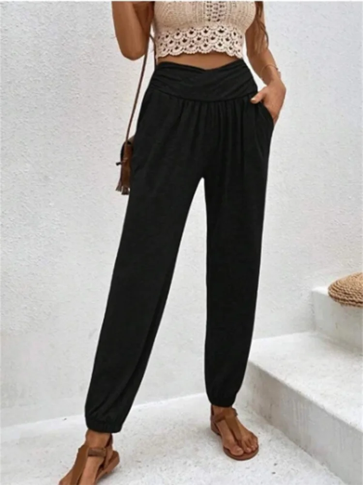 Dames Lange Broek Hoge Taille Met Zakken Polyester Casual Pasvorm 1