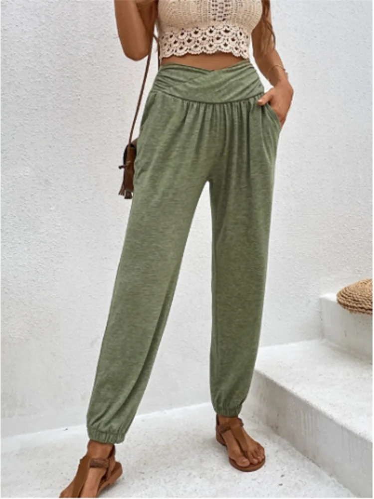 Dames Lange Broek Hoge Taille Met Zakken Polyester Casual Pasvorm 2