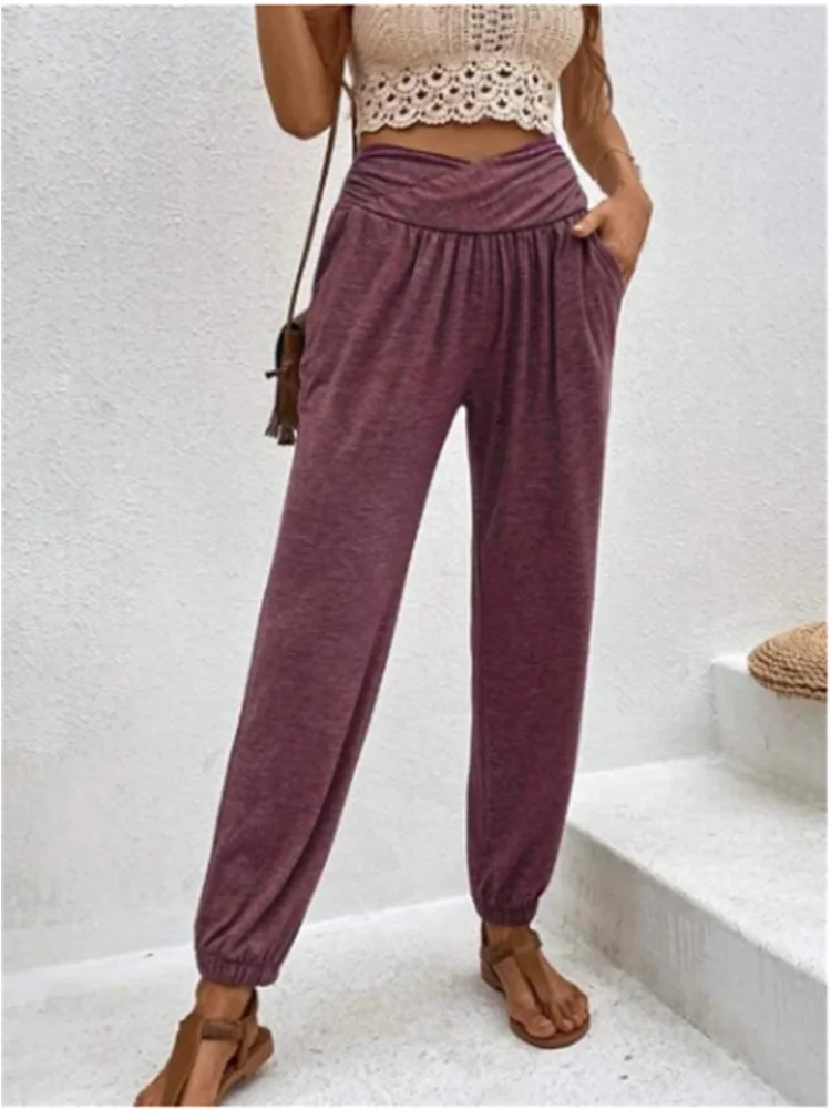 Dames Lange Broek Hoge Taille Met Zakken Polyester Casual Pasvorm 3