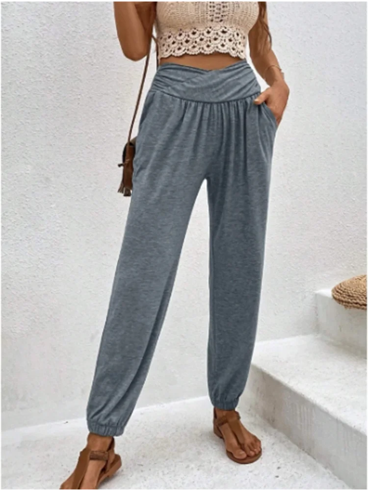Dames Lange Broek Hoge Taille Met Zakken Polyester Casual Pasvorm 4