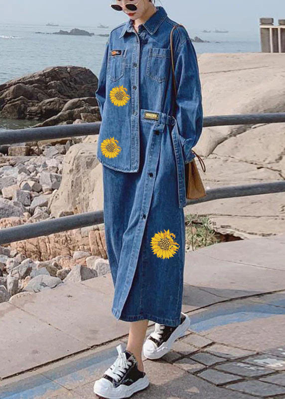 Dames Lange Denim Jurk met Asymmetrisch Ontwerp en Knopen 5