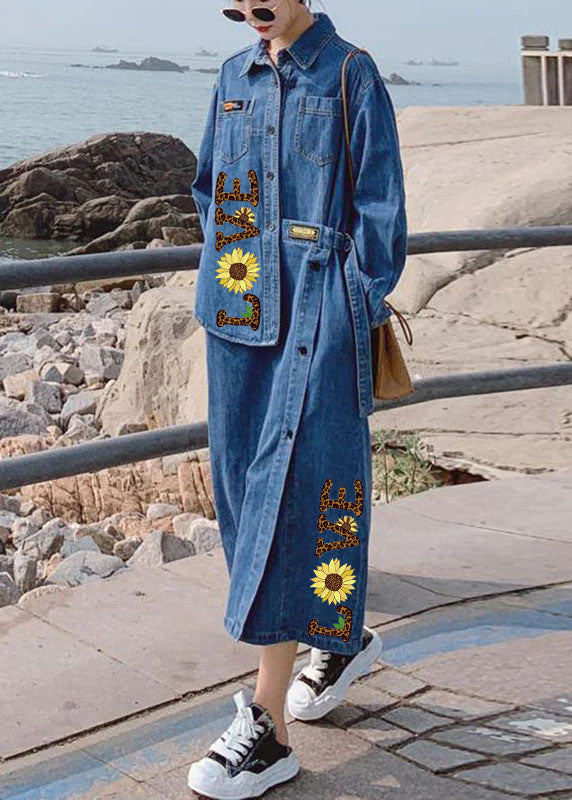 Dames Lange Denim Jurk met Asymmetrisch Ontwerp en Knopen 6