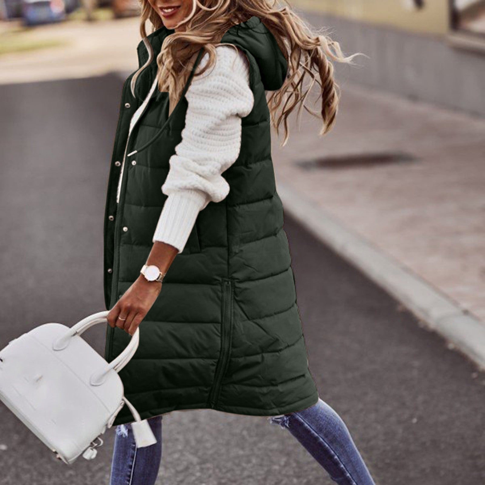 Dames Lange Hoodie Vest Casual Trendy 2
