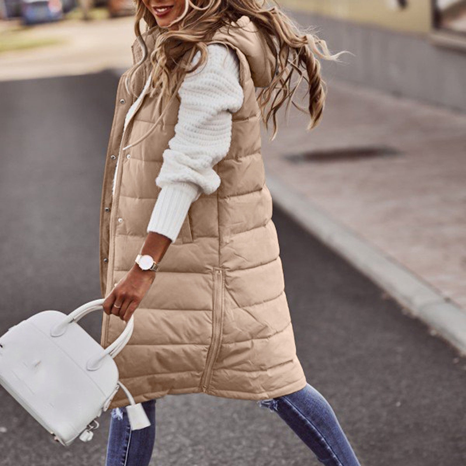 Dames Lange Hoodie Vest Casual Trendy 3