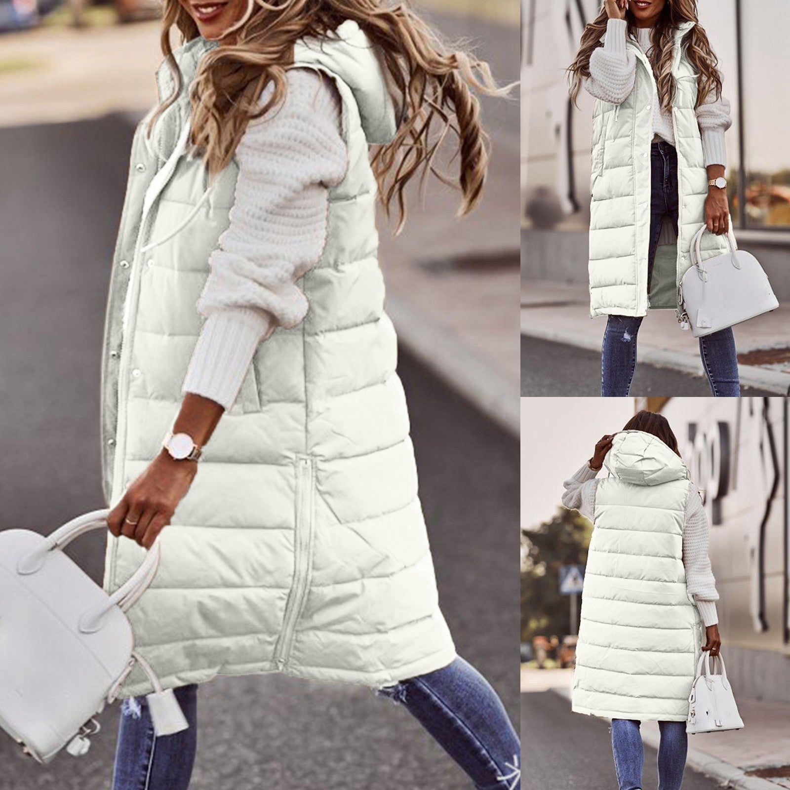 Dames Lange Hoodie Vest Casual Trendy 5