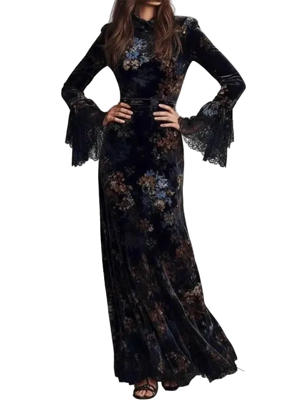 Dames Lange Jurk Chinese Stijl Met Blauwe Print 0