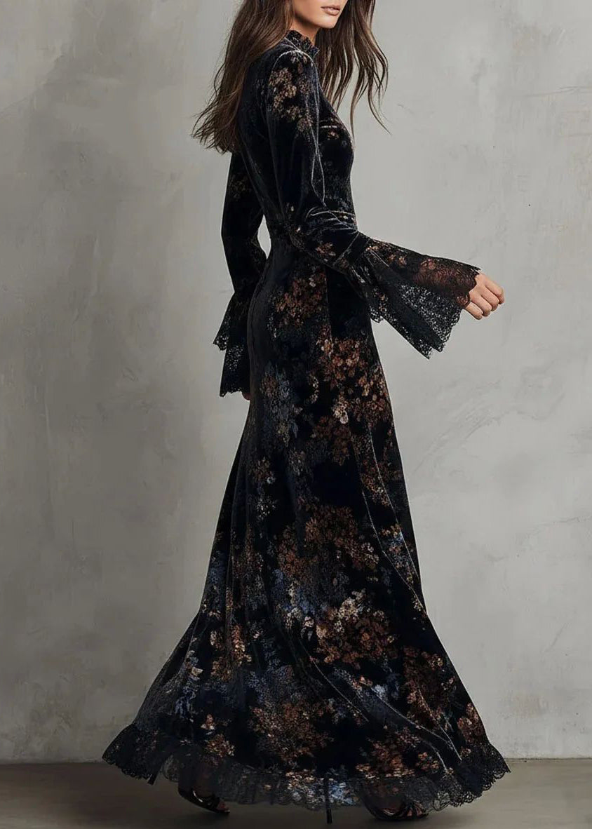 Dames Lange Jurk Chinese Stijl Met Blauwe Print 2