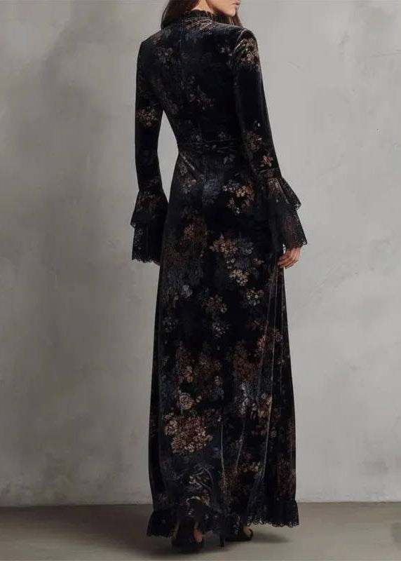Dames Lange Jurk Chinese Stijl Met Blauwe Print 4