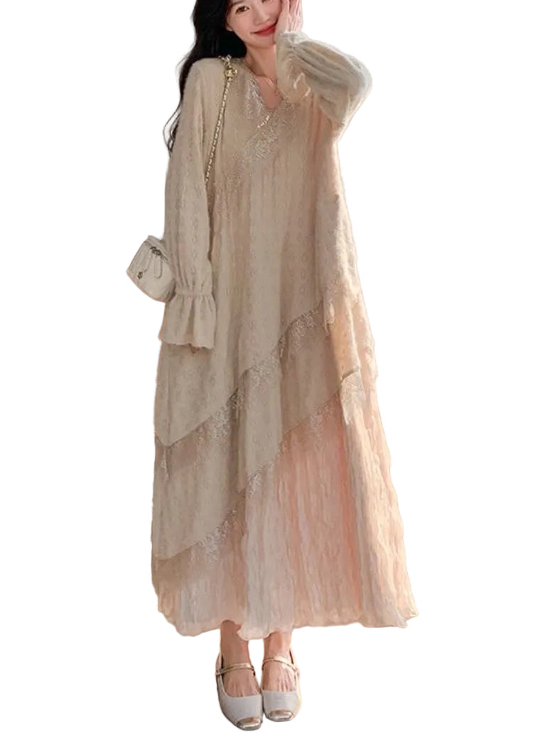 Dames Lange Jurk Gebreid Patchwork Stijlvol 0