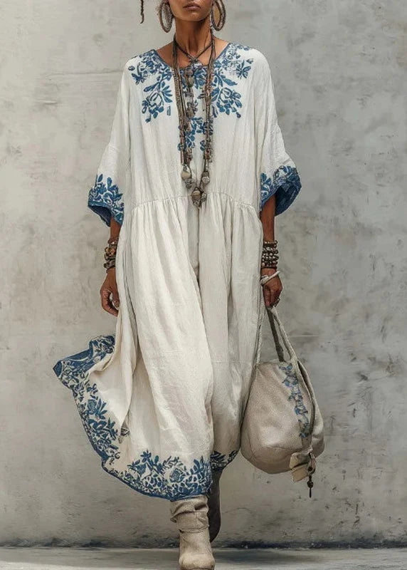 Dames Lange Jurk Gerimpeld Met Korte Mouwen Comfortabel Model 2