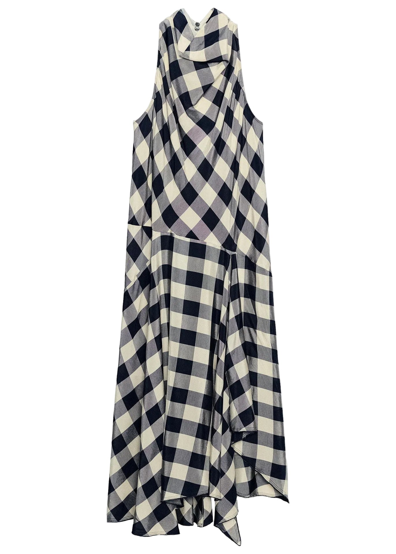 Dames Lange Jurk Geruit Asymmetrisch Model 4