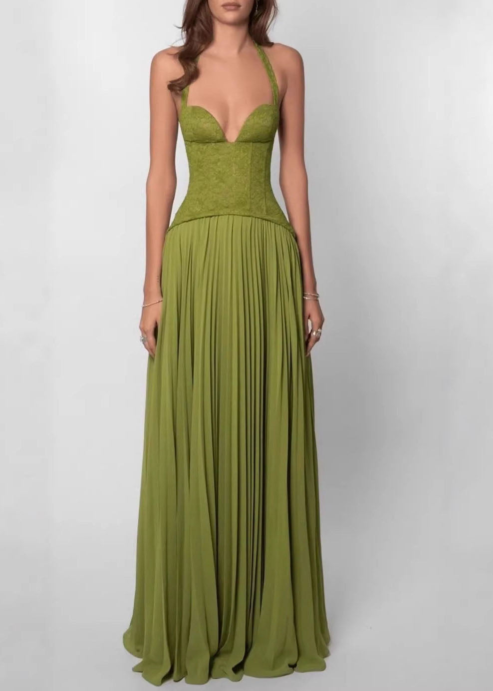 Dames Lange Jurk Halter Rugloos Met Gekruiste Bandjes 1