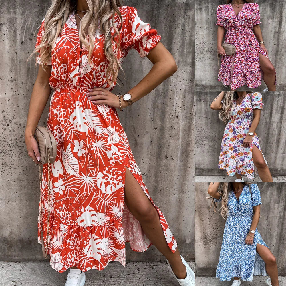 Dames Lange Jurk Met Bloemenprint 0