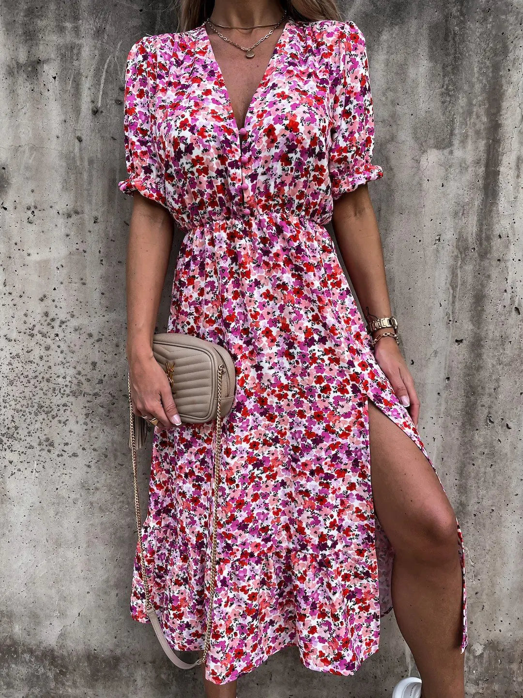 Dames Lange Jurk Met Bloemenprint 10
